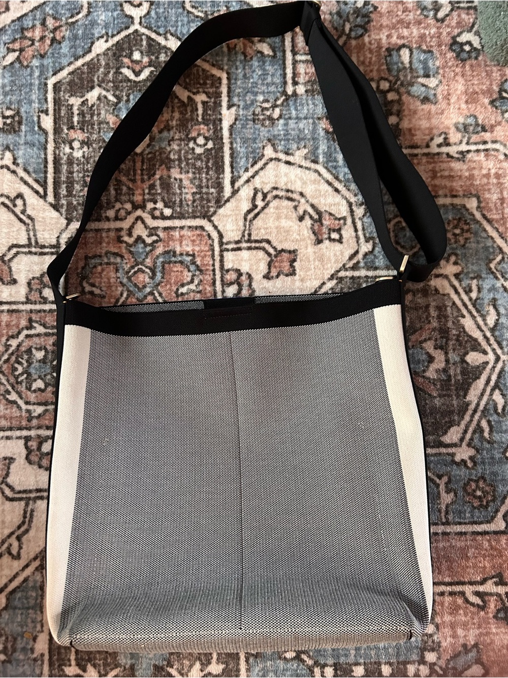 Rothy's Bucket Bag in Grey Mist & black Adjustable strap